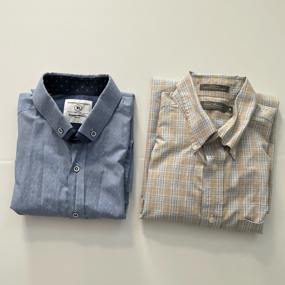 Two Mens Button Down Shirt Sz M Short Sleeve Thomson & Richards /Daniel Cremieux